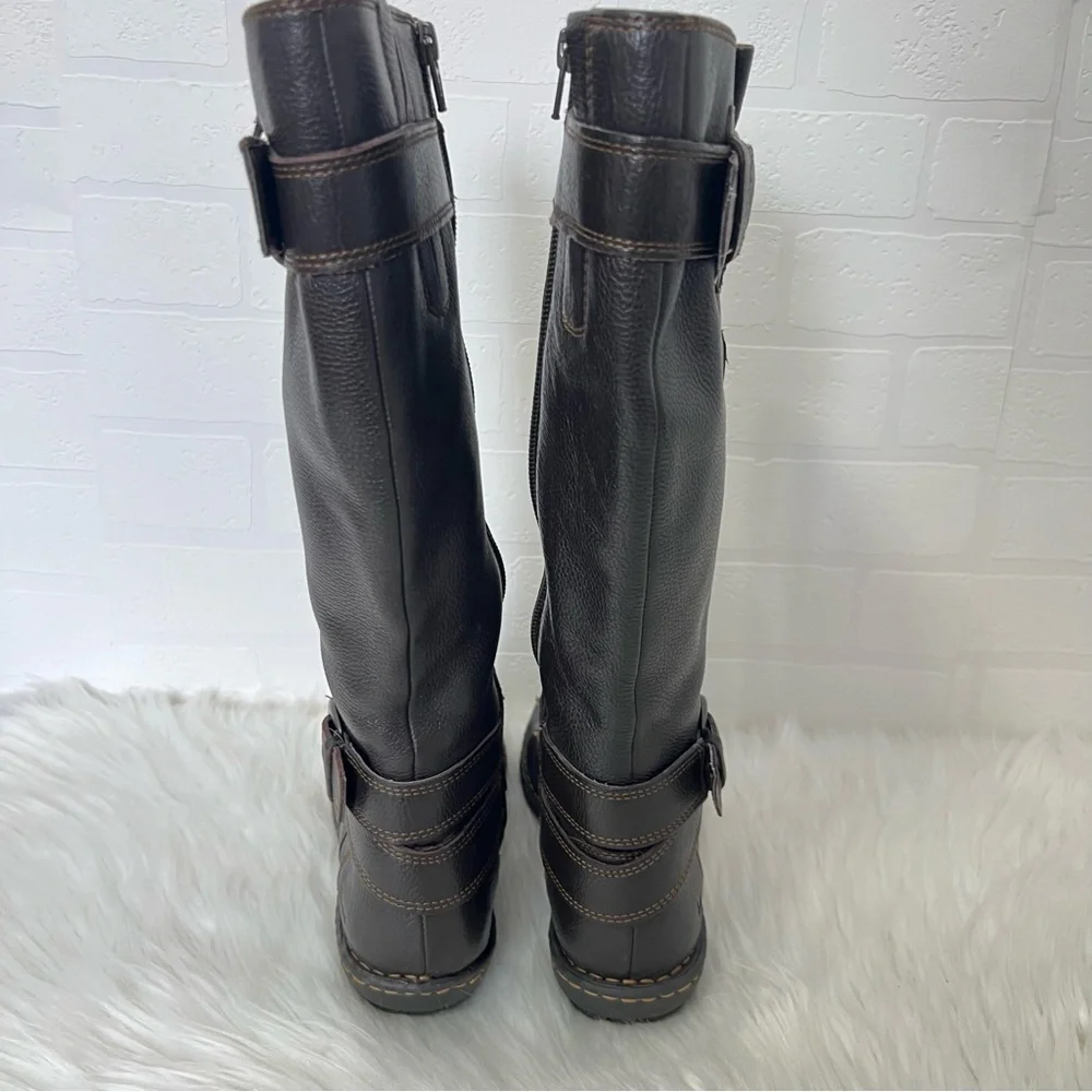 B O C Born Brown Leather Zip Up Granola Girl Boho Knee High Riding Boots 6.5